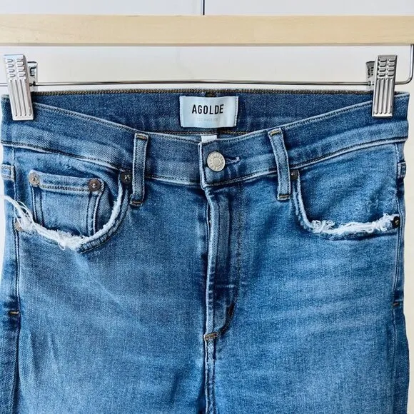 ❤️ Agolde Sophie raw hems distressed highise skinny jeans, Size 27