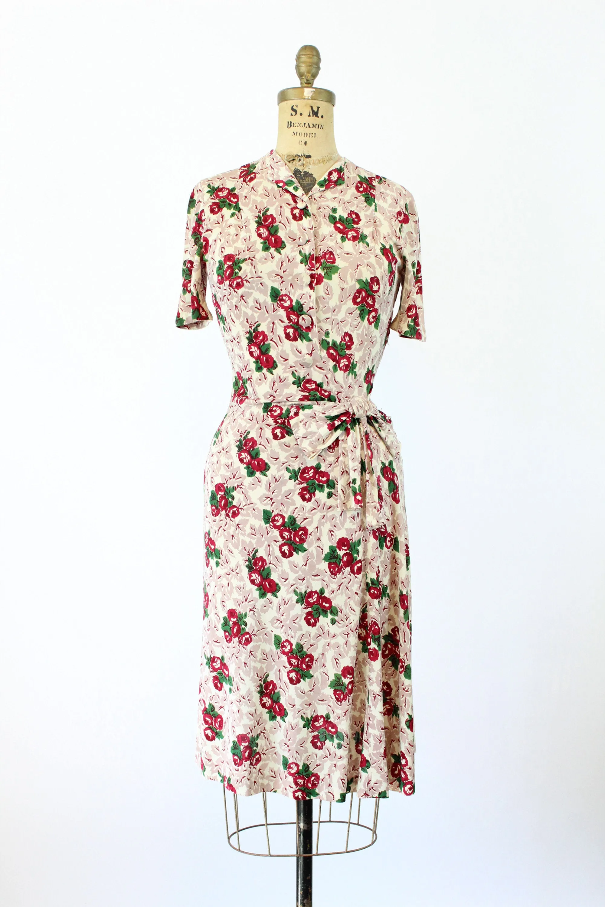 1940s rayon jersey ROSE floral dress XS | new fall