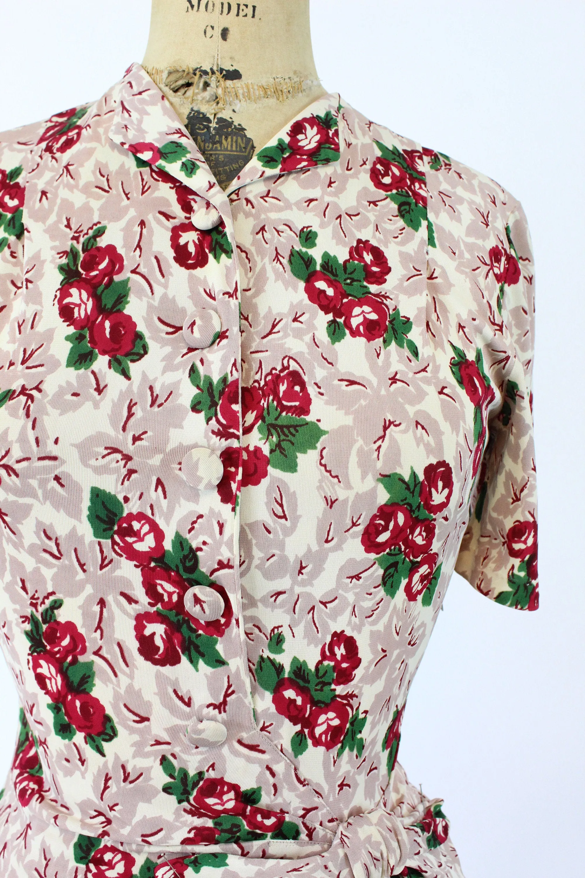 1940s rayon jersey ROSE floral dress XS | new fall