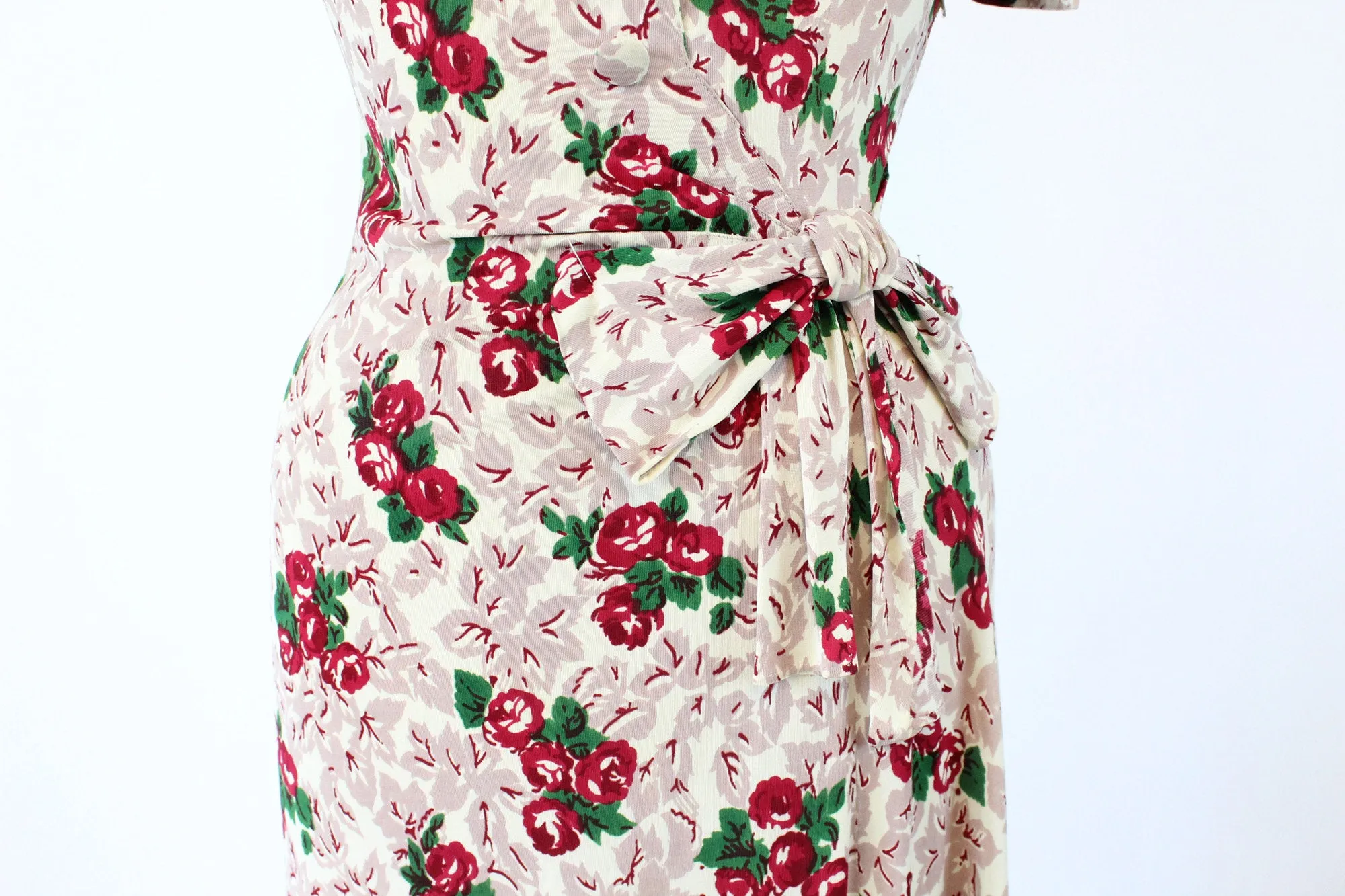 1940s rayon jersey ROSE floral dress XS | new fall