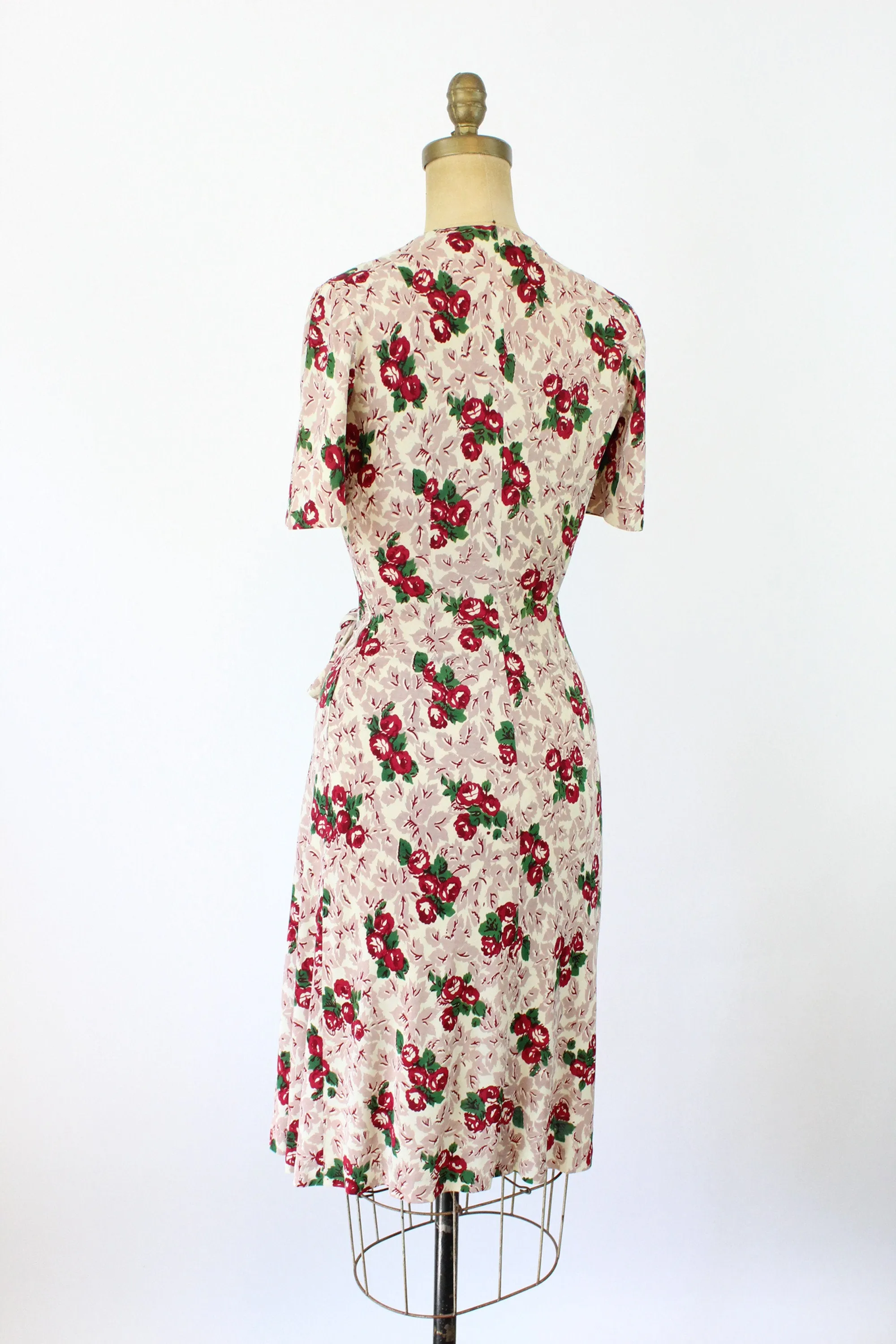 1940s rayon jersey ROSE floral dress XS | new fall