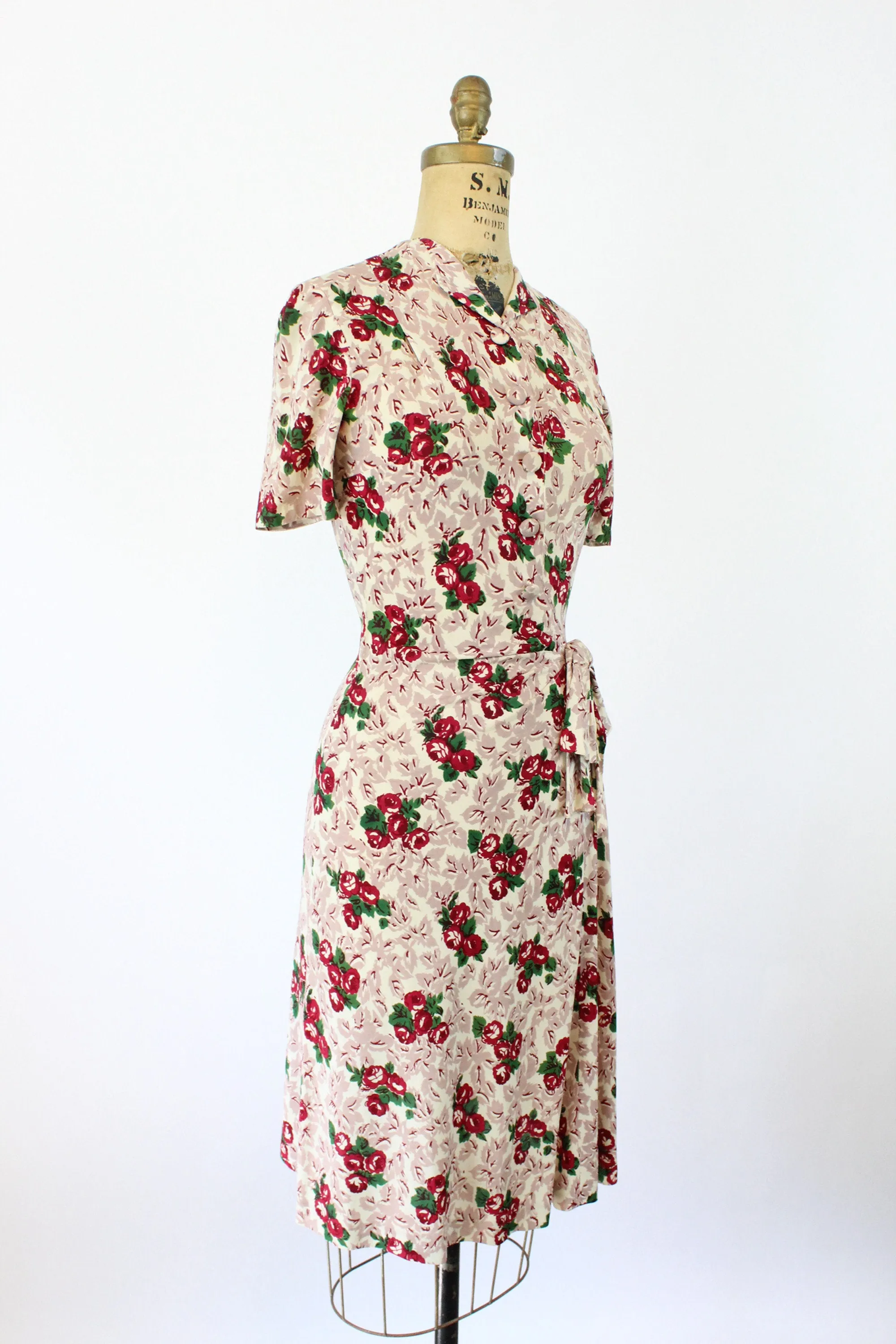 1940s rayon jersey ROSE floral dress XS | new fall