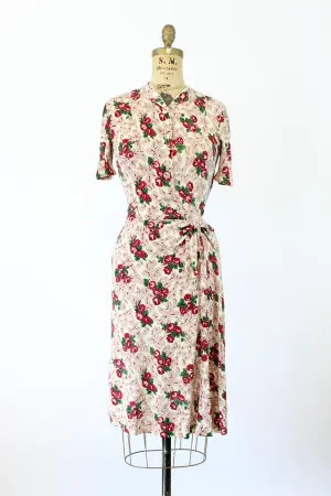 1940s rayon jersey ROSE floral dress XS | new fall