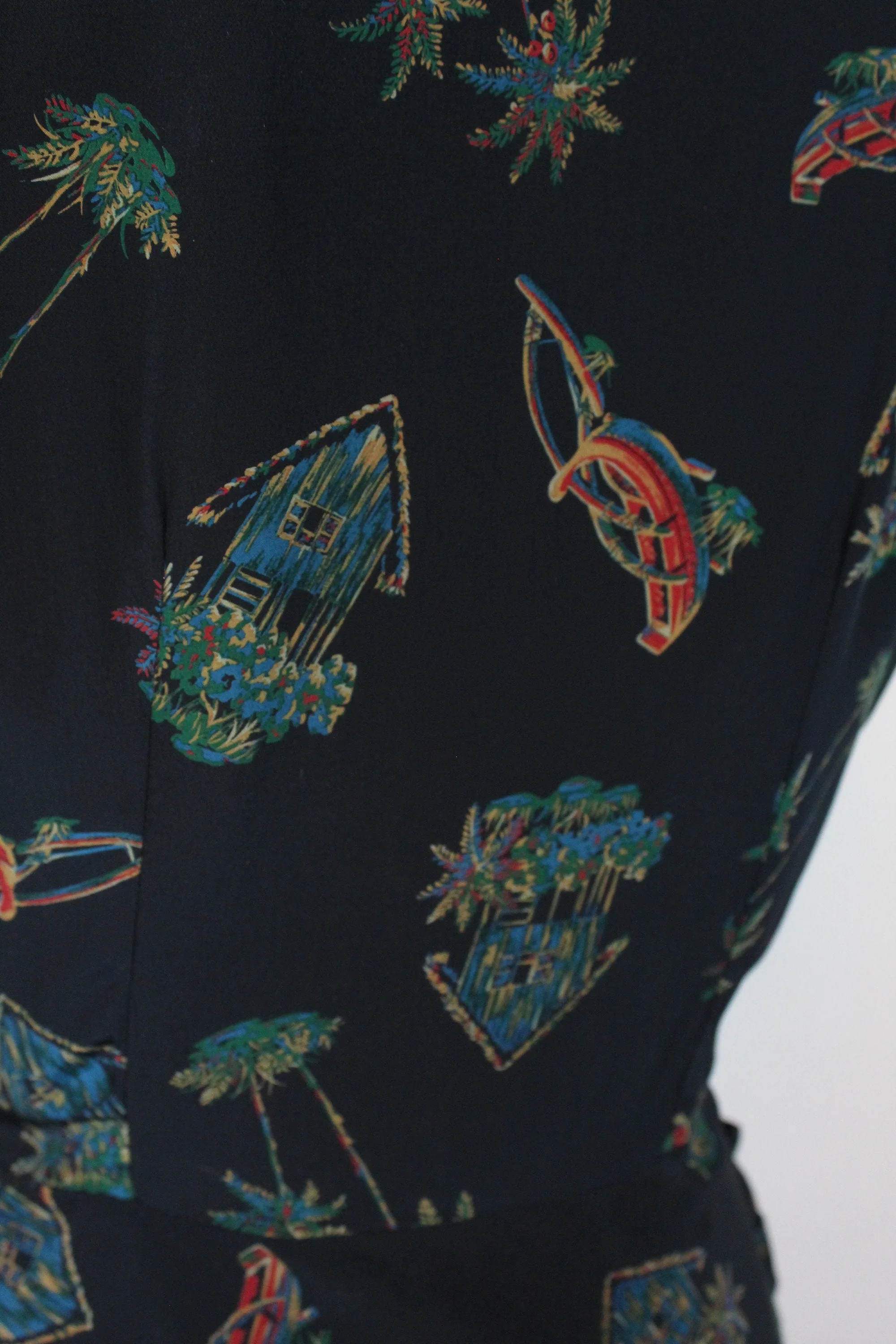1950s NOVELTY PRINT houses boat palm tree dress medium | new fall
