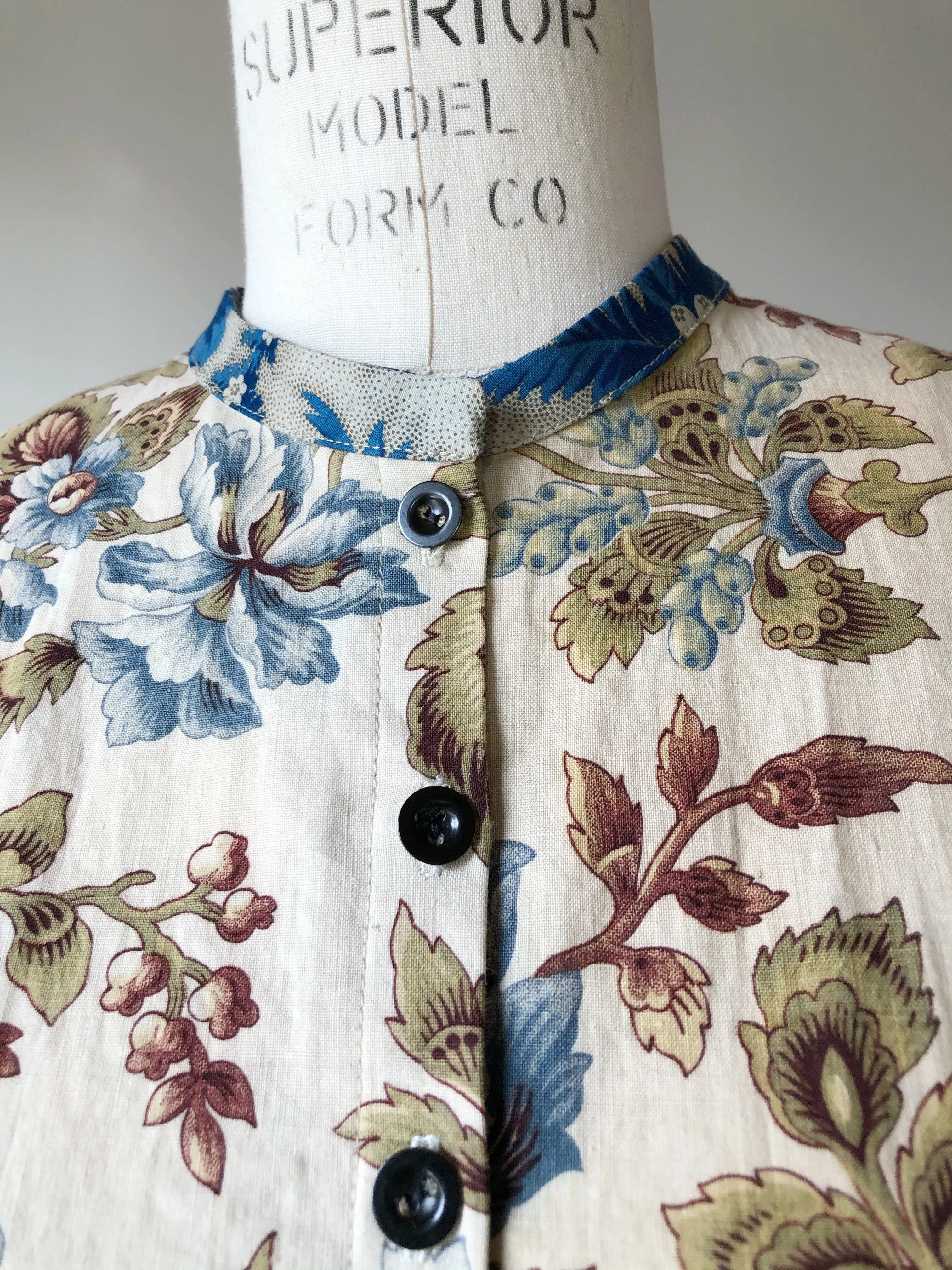 19th century indienne floral and striped linen patched shirt dress size 4