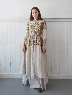 19th century indienne floral and striped linen patched shirt dress size 4