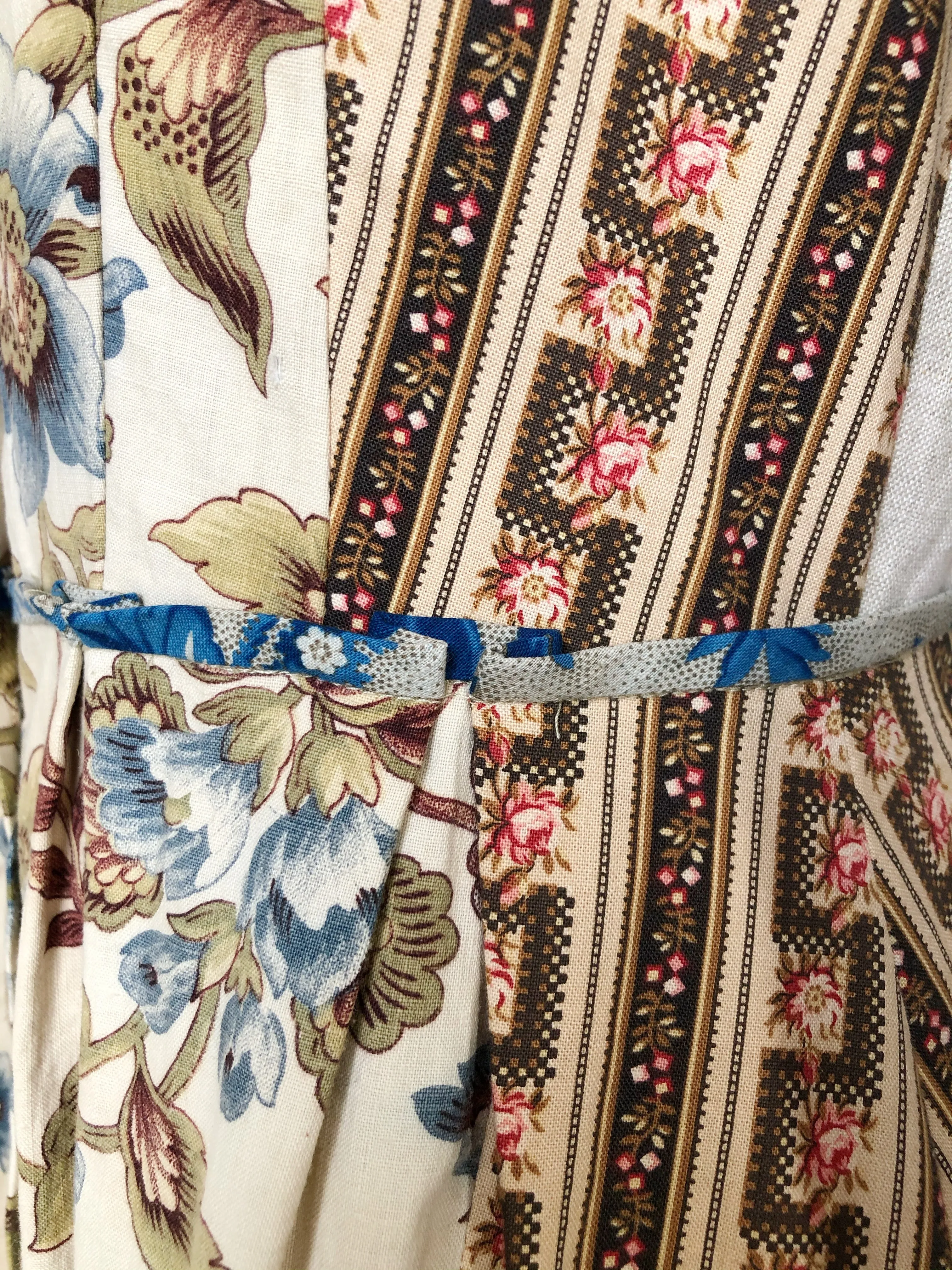 19th century indienne floral and striped linen patched shirt dress size 4
