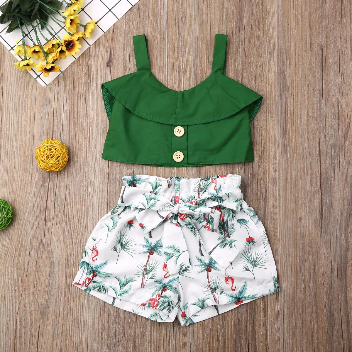 2pc Baby and Toddlers Crop Top and Floral Shorts