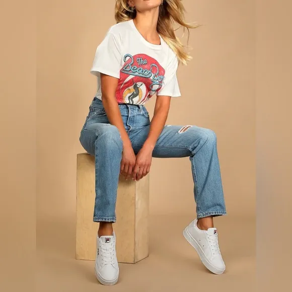 501 Original Fit Distressed Medium Wash High-Rise Jeans