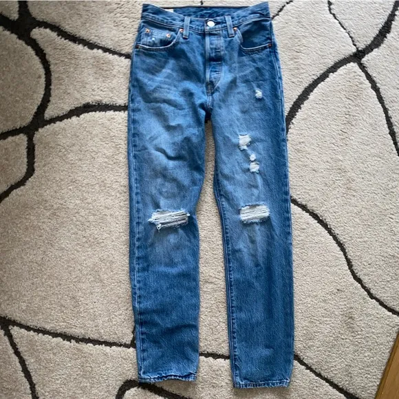 501 Original Fit Distressed Medium Wash High-Rise Jeans