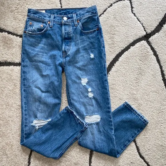 501 Original Fit Distressed Medium Wash High-Rise Jeans