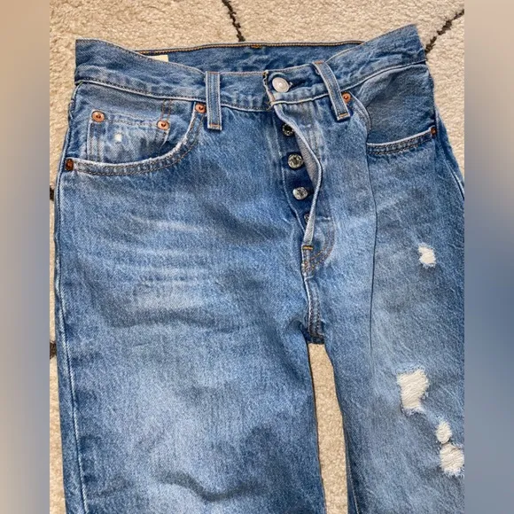 501 Original Fit Distressed Medium Wash High-Rise Jeans