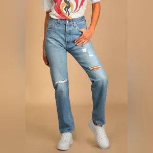 501 Original Fit Distressed Medium Wash High-Rise Jeans
