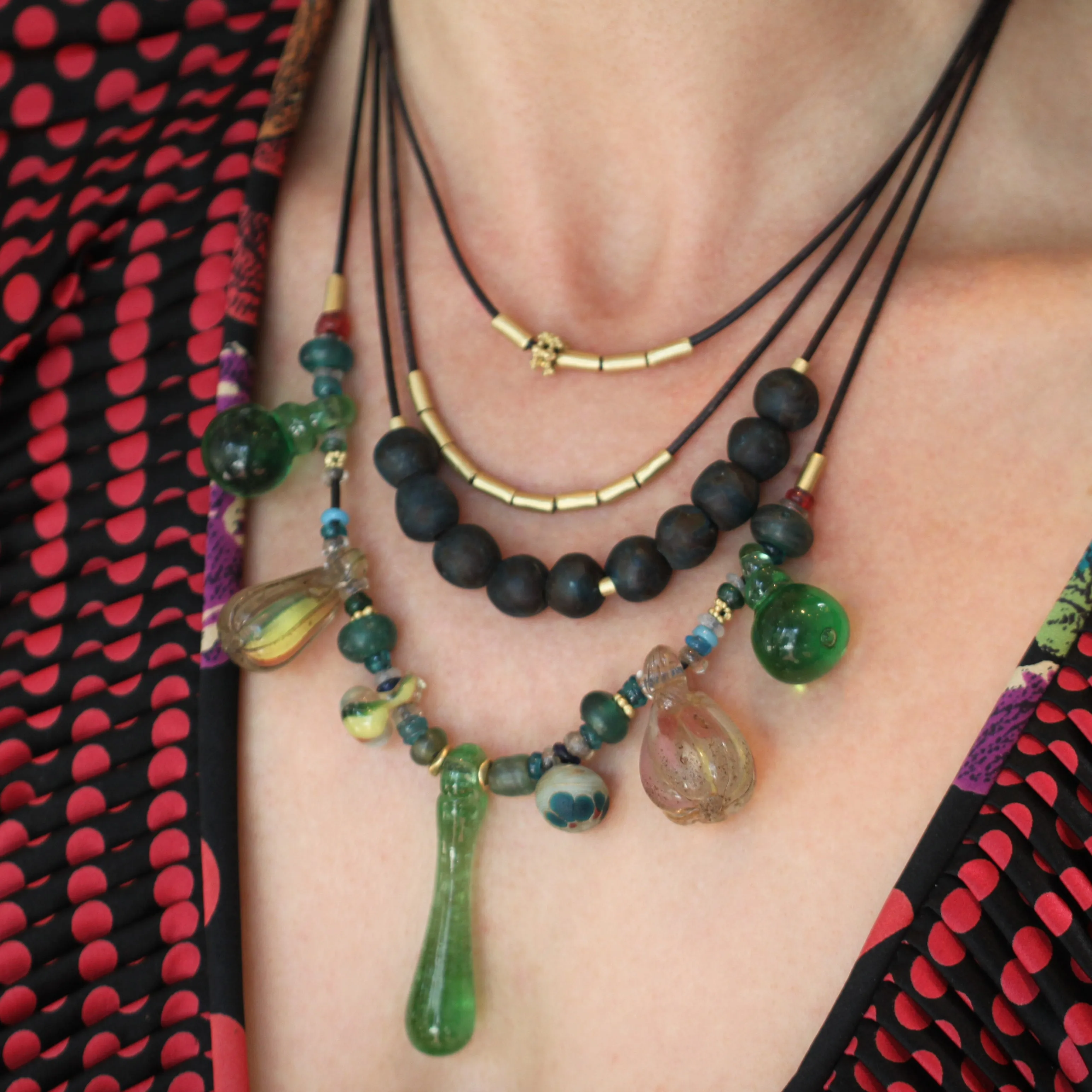 A Gold Tube   Bali Bead Necklace