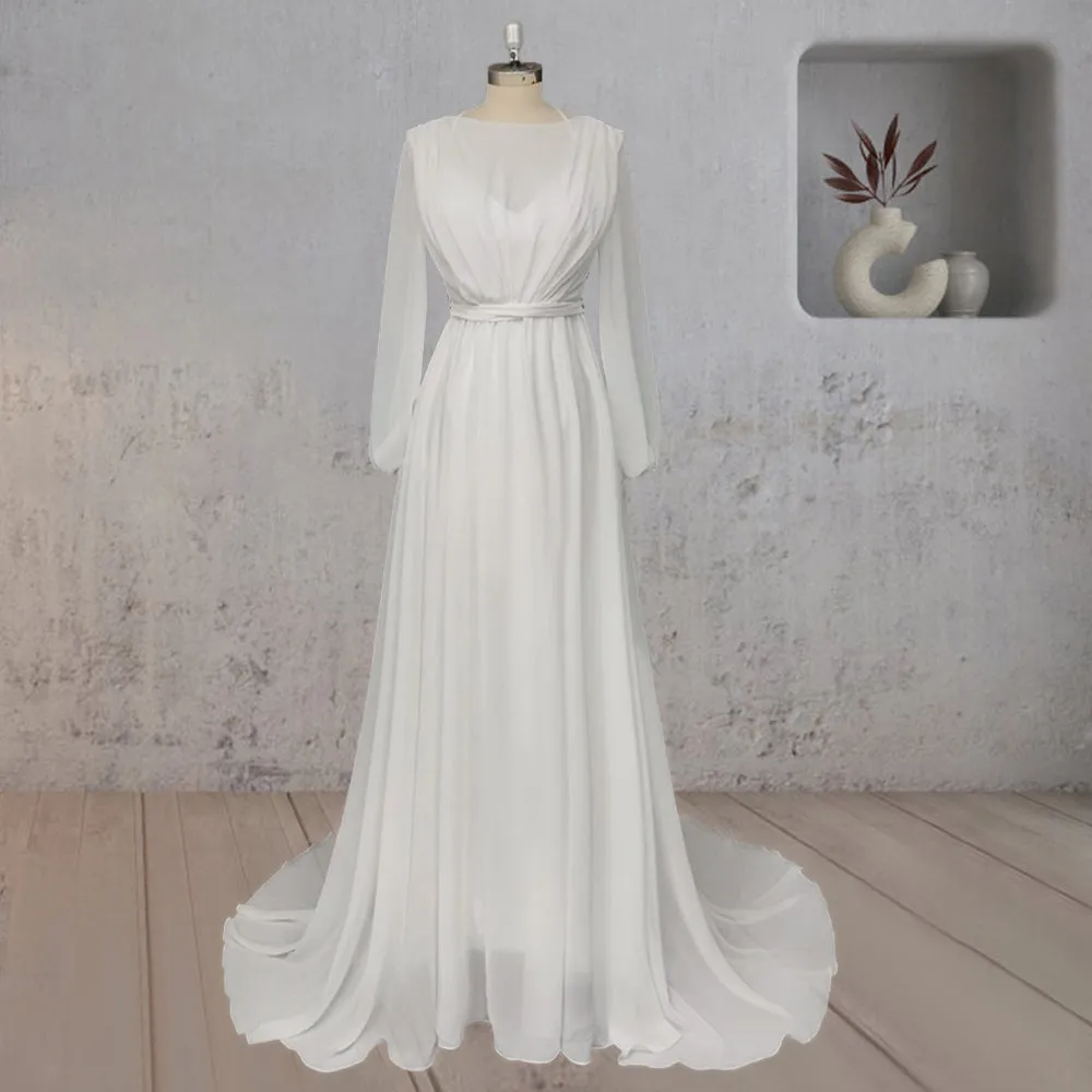 A-Line Chiffon Elegance Wedding Dress with Sweep Train