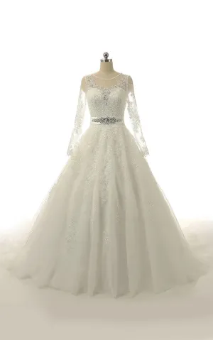 A-Line Long Sleeve Tulle Lace Weddig Dress