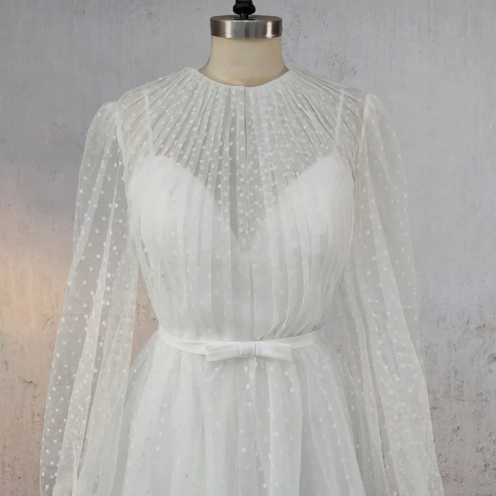A-Line Polka Dot Illusion Charm Asymmetrical Wedding Dress