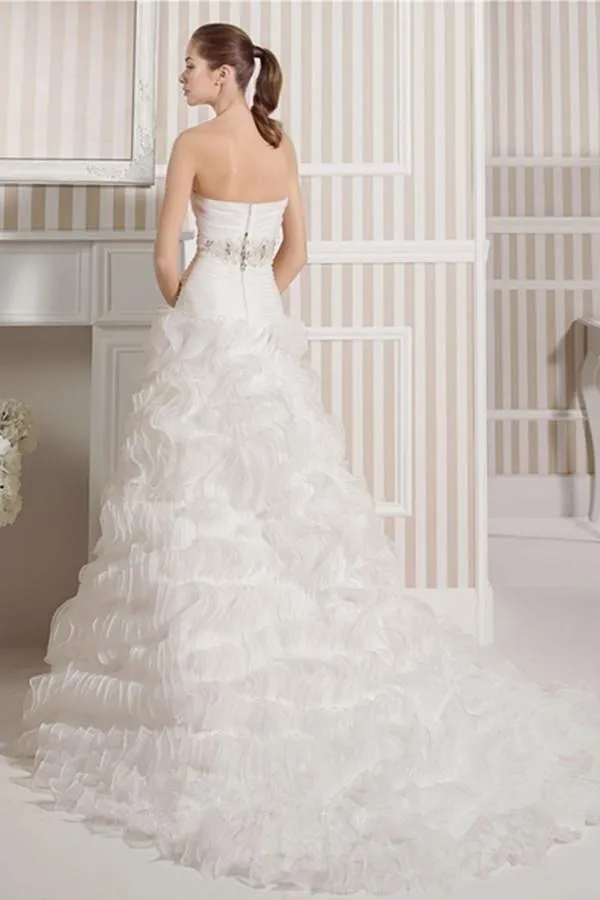 A-Line Sweetheart Organza Ruffle Crystal Wedding Dress Court Train TN0076