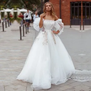 A-Line Tulle Princess Off the Shoulder Wedding Dress