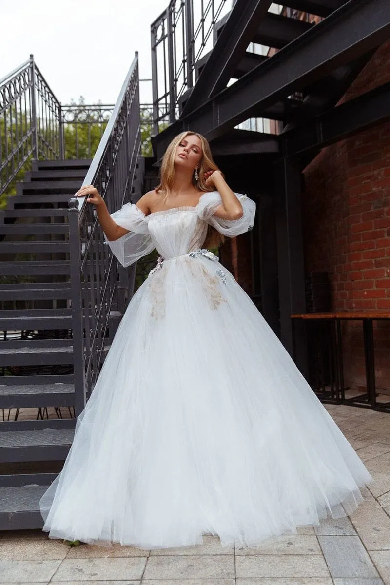 A-Line Tulle Princess Off the Shoulder Wedding Dress