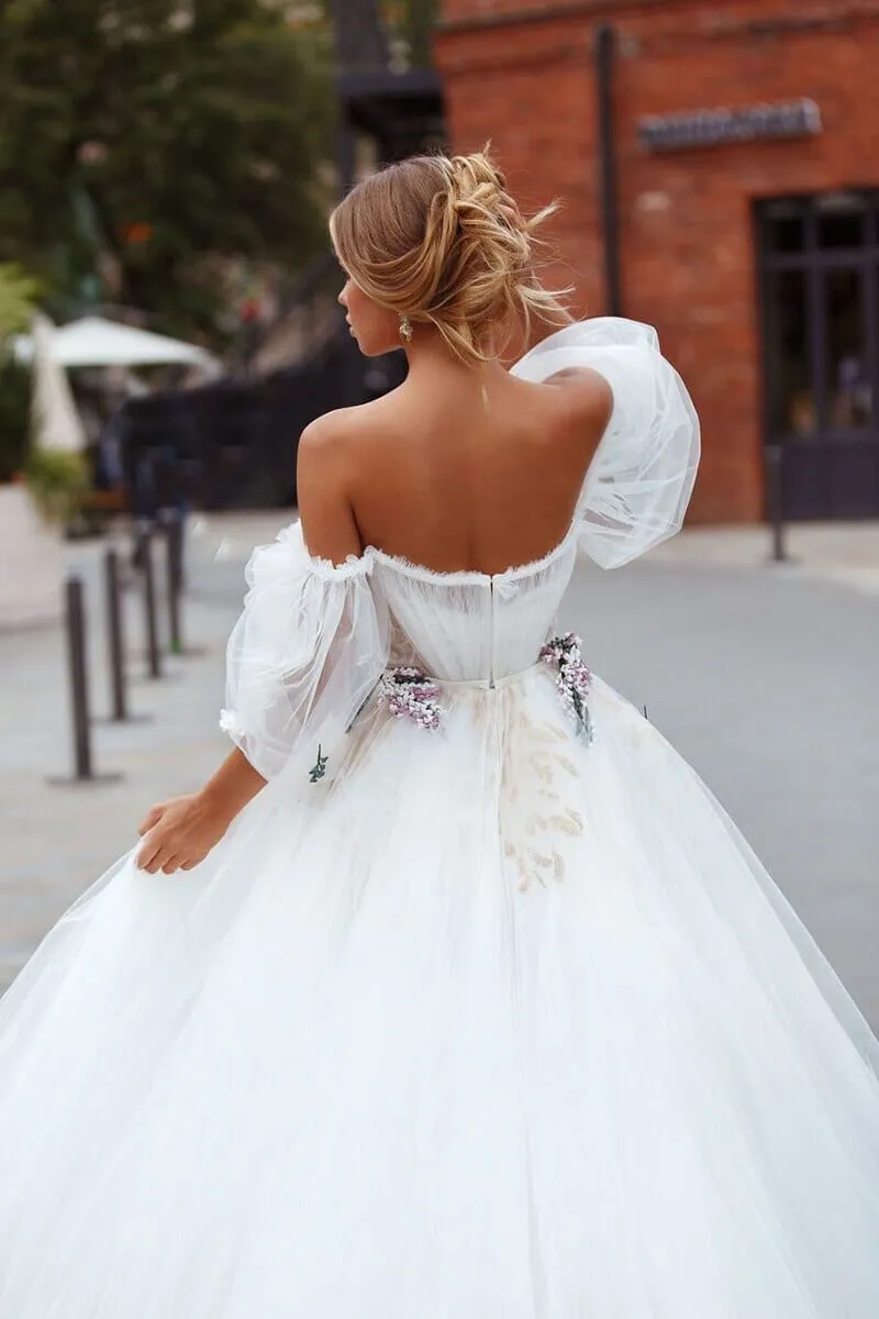 A-Line Tulle Princess Off the Shoulder Wedding Dress