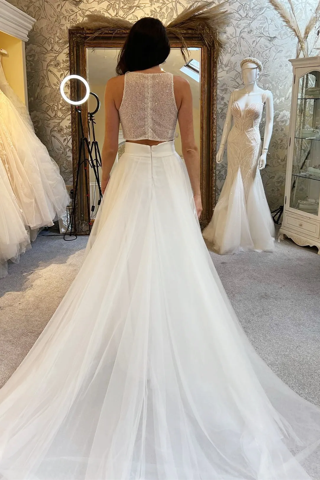 A-Line Two-Piece White Beaded A-Line Long Wedding Dress
