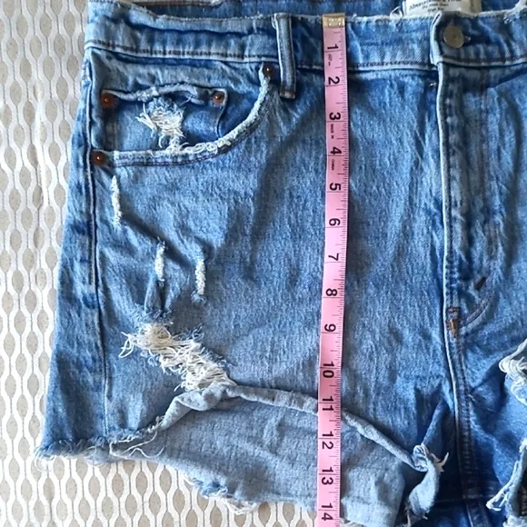 Abercrombie &amp; Fitch 2 Mom Shorts Hi Rise Blue and White Jean Shorts Frayed Hem