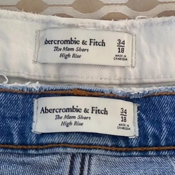 Abercrombie &amp; Fitch 2 Mom Shorts Hi Rise Blue and White Jean Shorts Frayed Hem