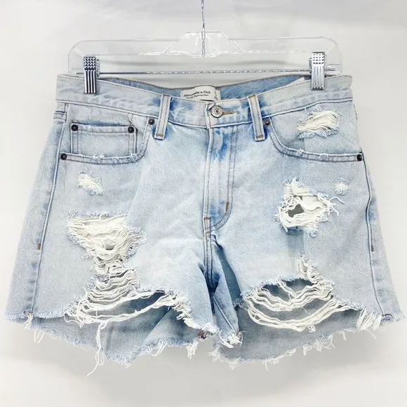 Abercrombie &amp; Fitch mid rise boyfriend denim deconstructed shorts western Gypsy
