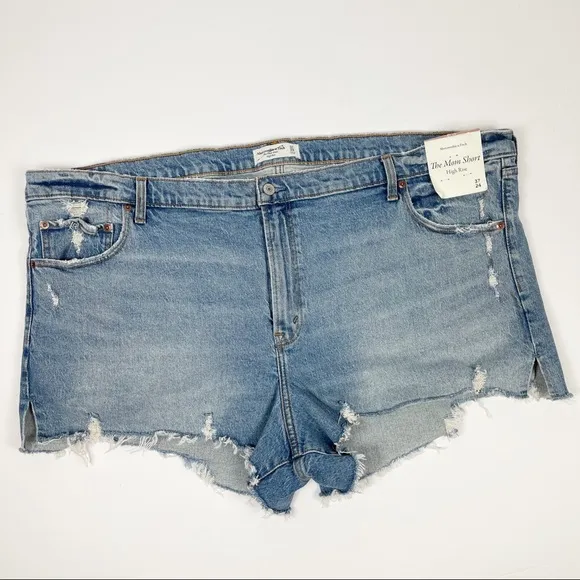 Abercrombie &amp; Fitch Mom High Rise Distressed Denim Shorts‎ 24