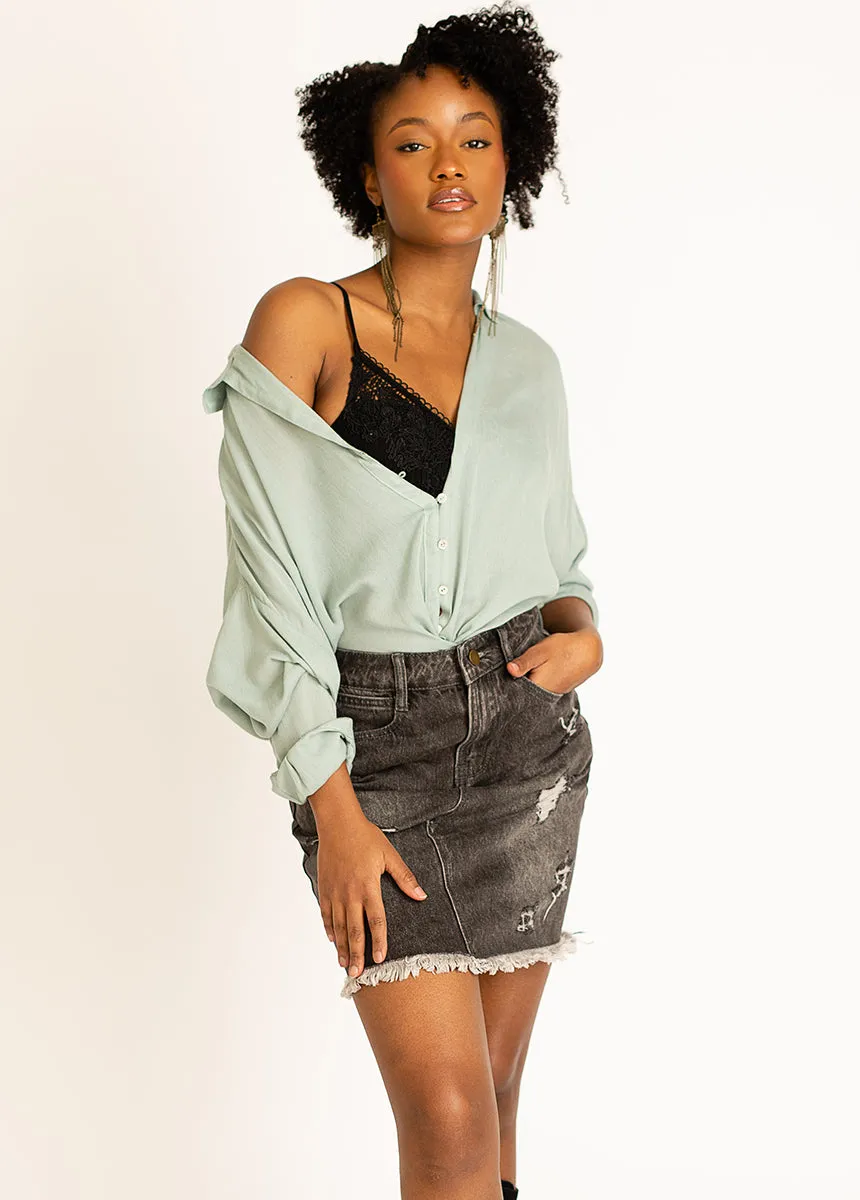 Abilene Denim Skirt in Washed Black