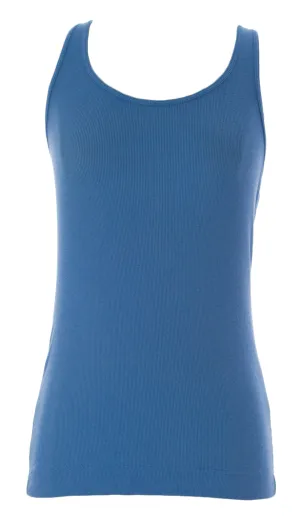 ADAMPLUSEVE Women's Pool Blue Ribbed Racer Tank Top EBRB12 $50 NEW