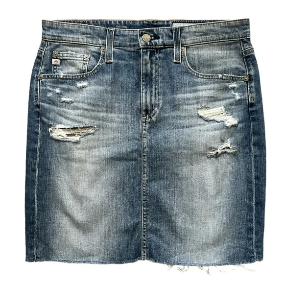 AG-ED Denim Frayed Hem Distressed The Erin‎ Pencil Jean Skirt Sz. 29R