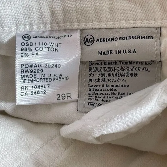 AG The Stilt Cigarette Leg White Jeans Sz 29R