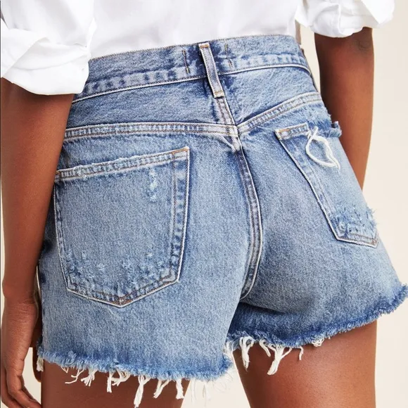 Agolde Parker distressed blue denim shorts size 25