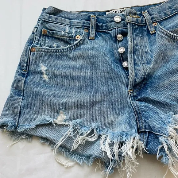 Agolde Parker distressed blue denim shorts size 25