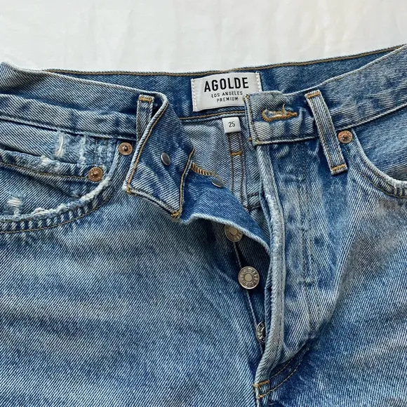 Agolde Parker distressed blue denim shorts size 25