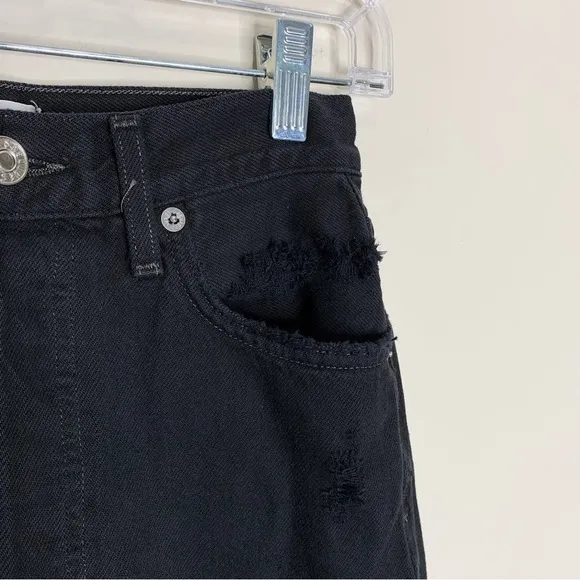 Agolde Riley High Rise Straight Crop Jeans (Sz 23) Distressed Black Frenzy
