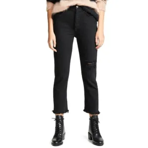 Agolde Riley High Rise Straight Crop Jeans (Sz 23) Distressed Black Frenzy