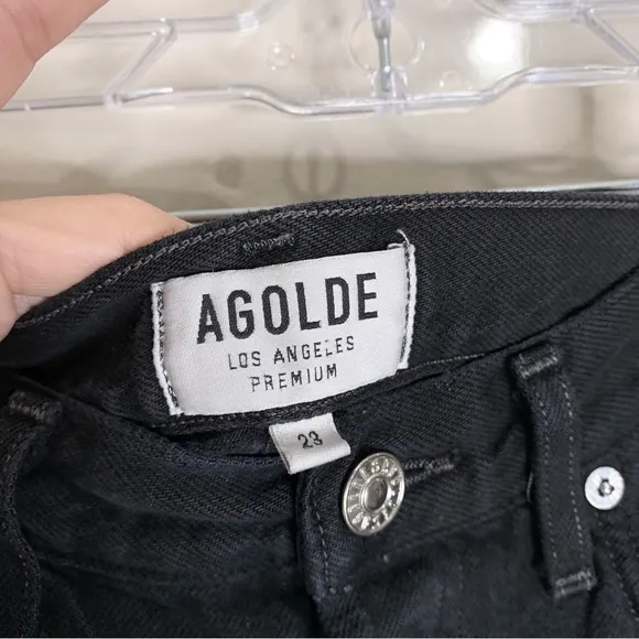 Agolde Riley High Rise Straight Crop Jeans (Sz 23) Distressed Black Frenzy