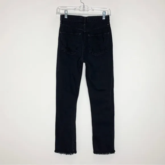 Agolde Riley High Rise Straight Crop Jeans (Sz 23) Distressed Black Frenzy
