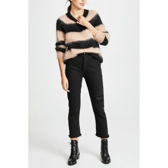 Agolde Riley High Rise Straight Crop Jeans (Sz 23) Distressed Black Frenzy