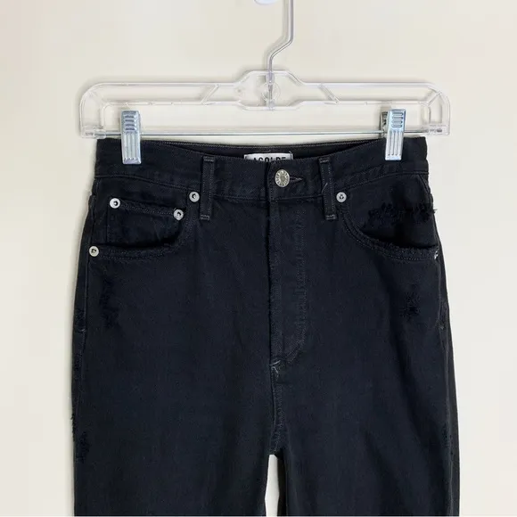 Agolde Riley High Rise Straight Crop Jeans (Sz 23) Distressed Black Frenzy