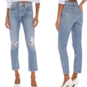 AGOLDE Riley High Rise Straight Ripped Distressed Hem Cropped Jeans Size 28