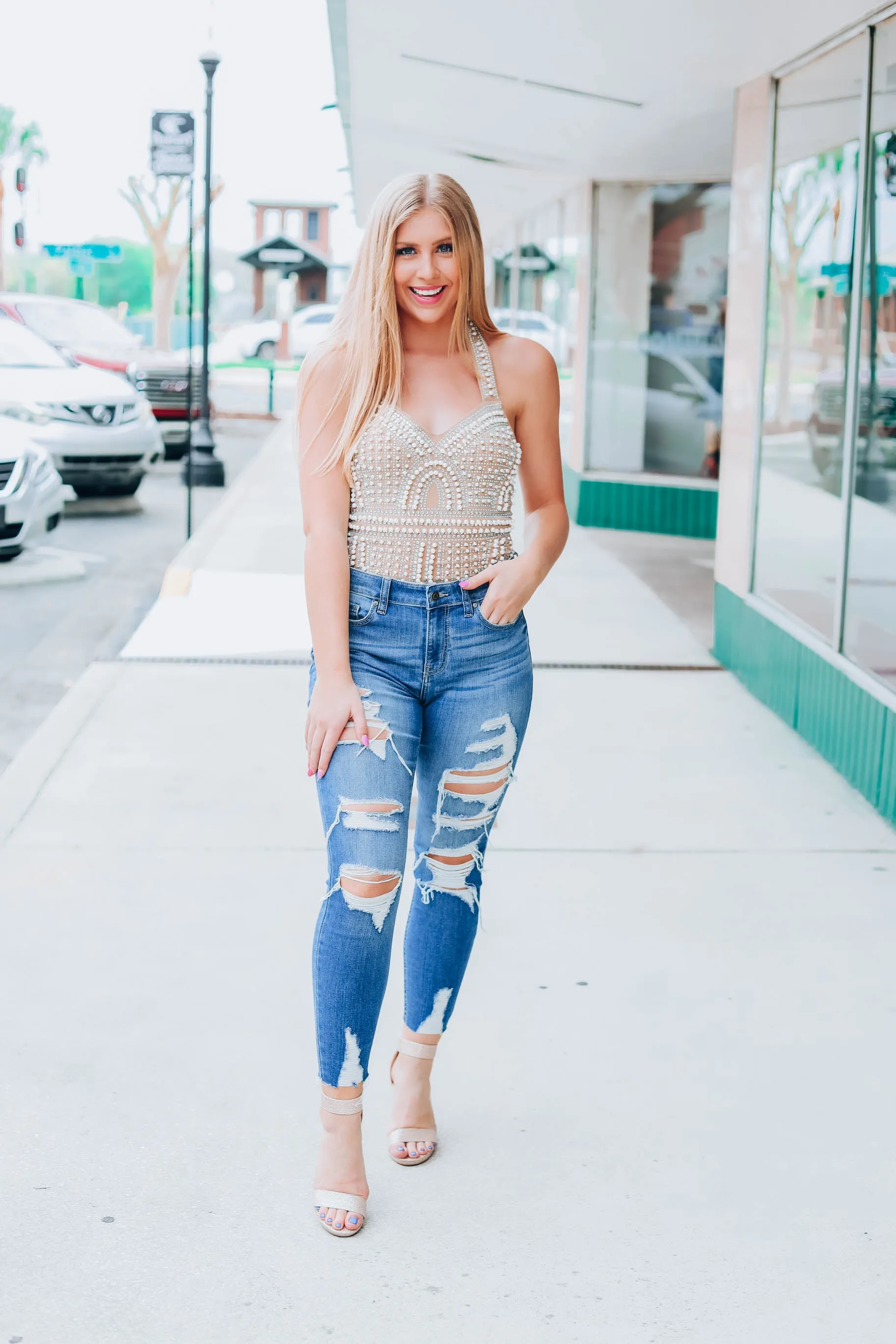 Allie Studded Bodysuit - Nude