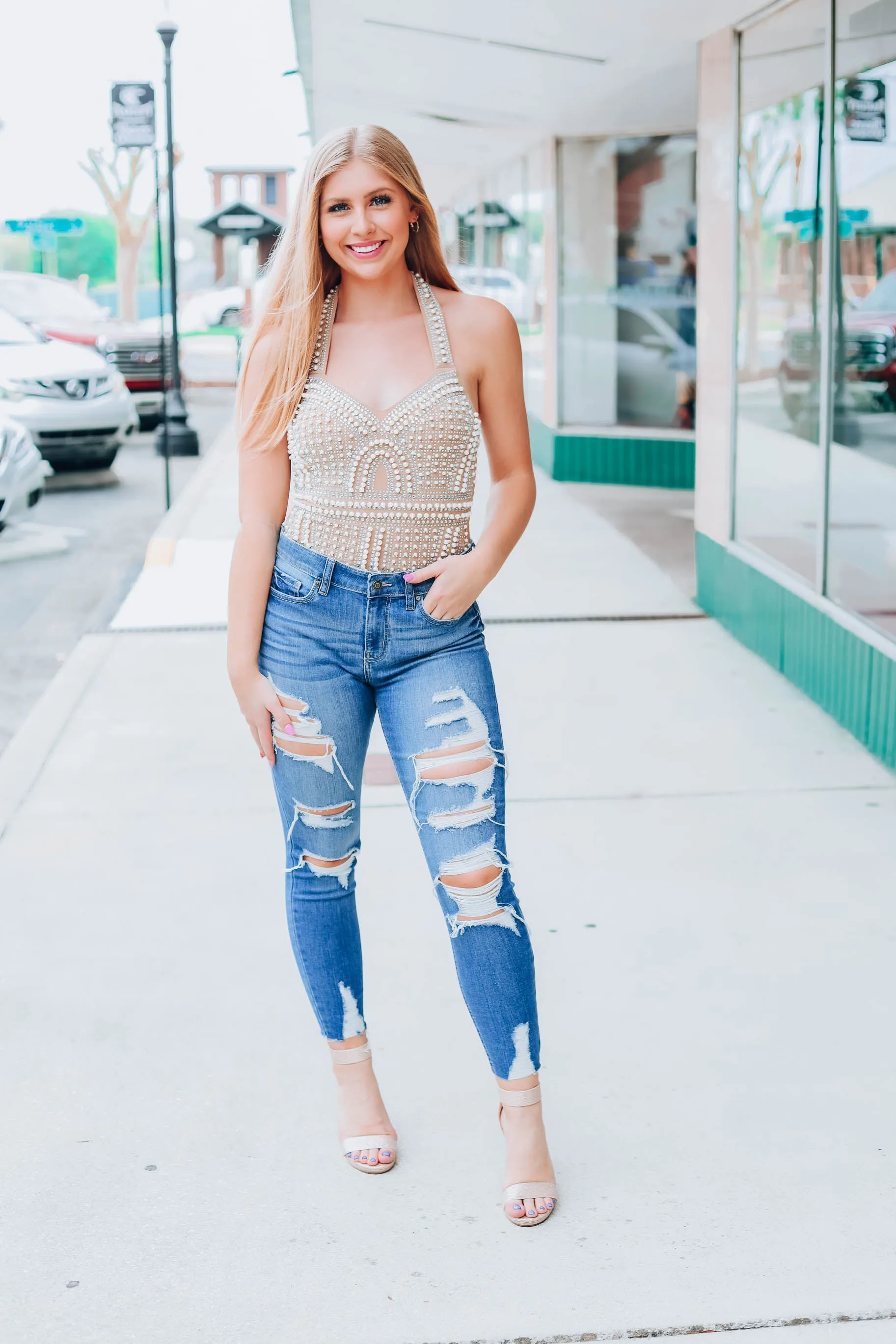 Allie Studded Bodysuit - Nude