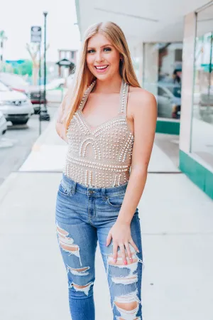 Allie Studded Bodysuit - Nude
