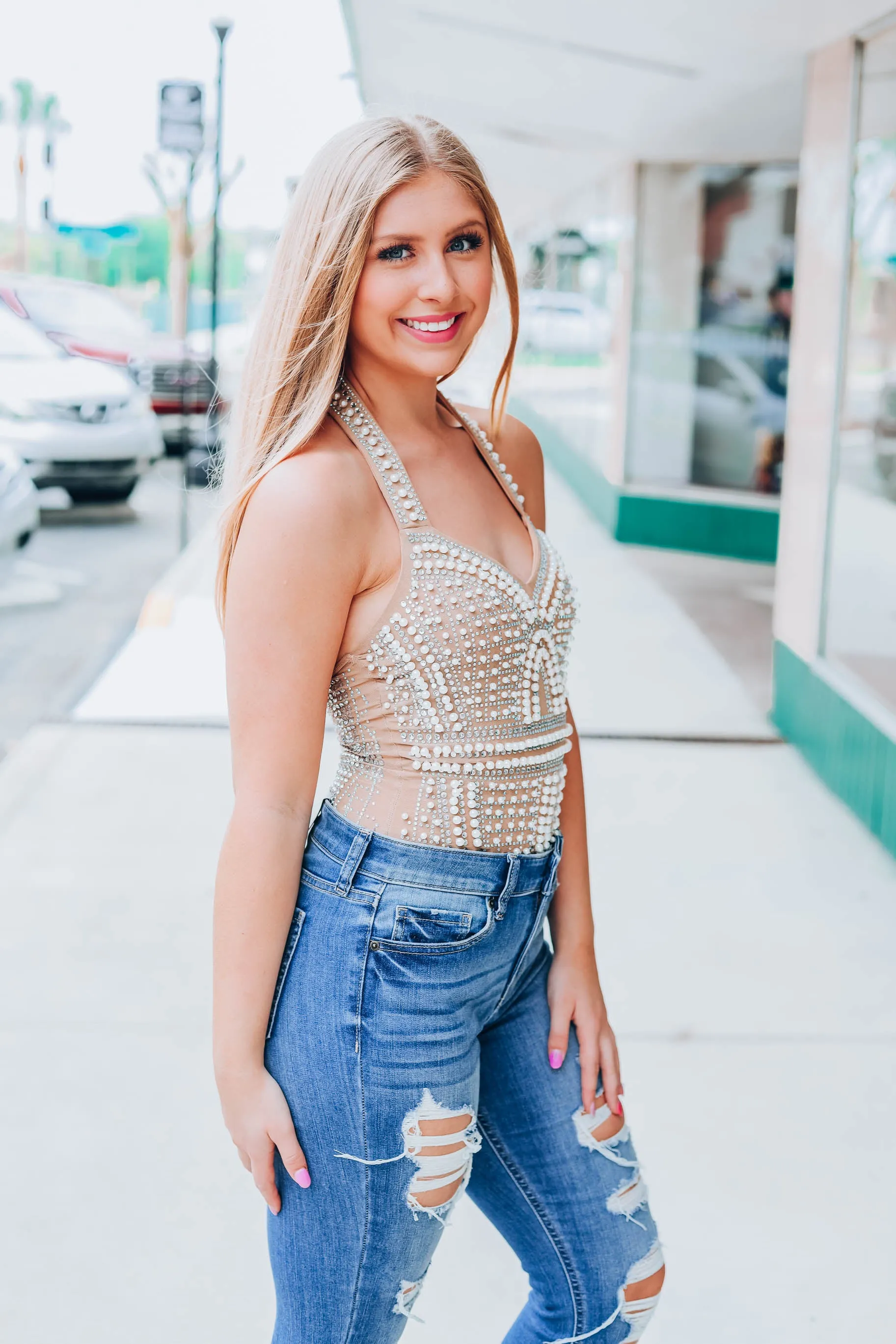 Allie Studded Bodysuit - Nude