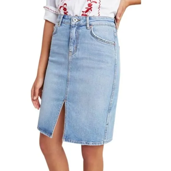 Anthropologie Denim Skirt 0 Blue Pencil Faded Slim Short Straight Pilcro
