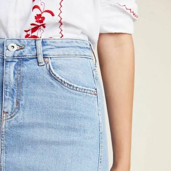 Anthropologie Denim Skirt 0 Blue Pencil Faded Slim Short Straight Pilcro